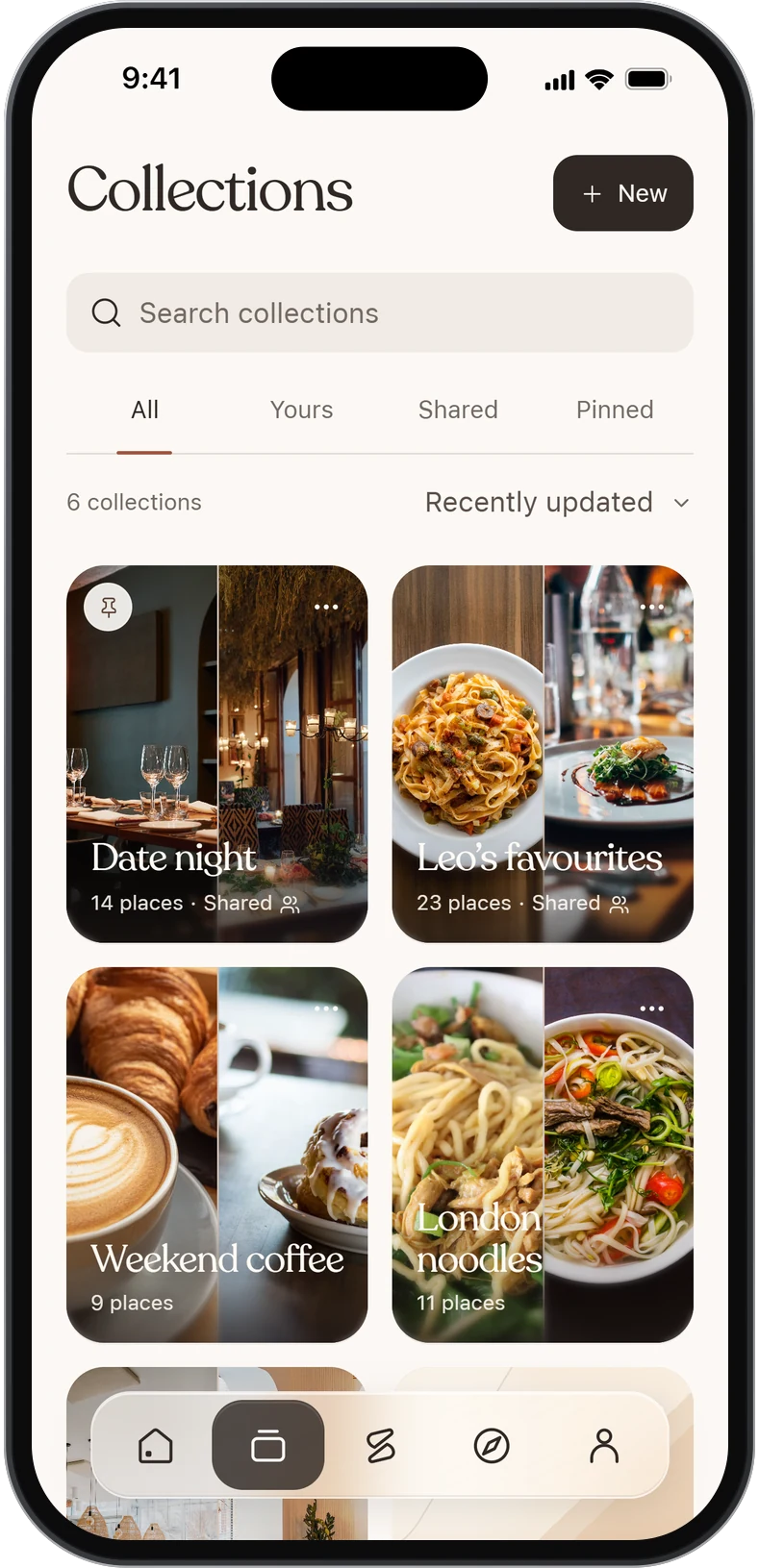 Collections such as Date night, Leo’s favourites, Weekend coffee and London noodles